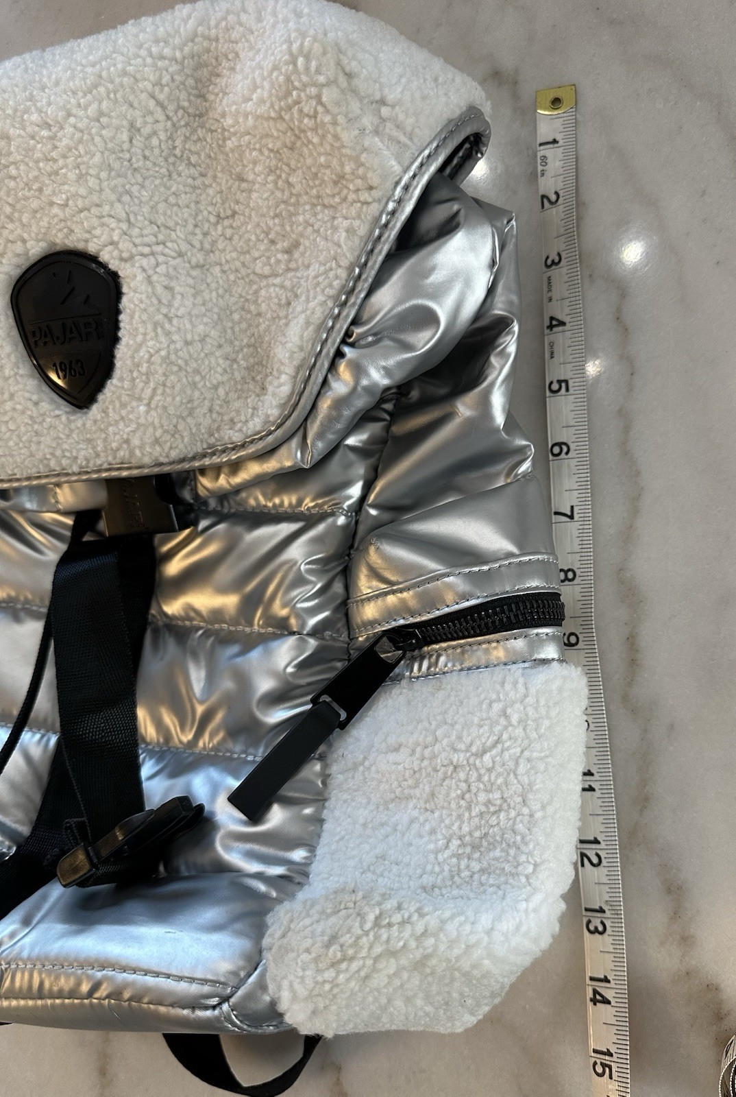 Pajar Silver Puffer Backpack Shearling Travel Bag… - image 6