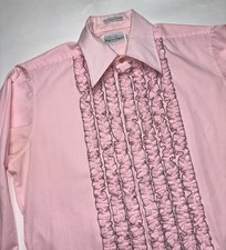 Vtg 70s Ruffle Tuxedo Button Up Shirt Pink 14.5-33 Belgrave Square Cuff Links