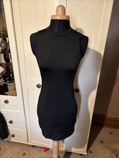 SHEIN Petite Ladies Short Dress Size S Black Stretch Ponte High Neck Sleeveless