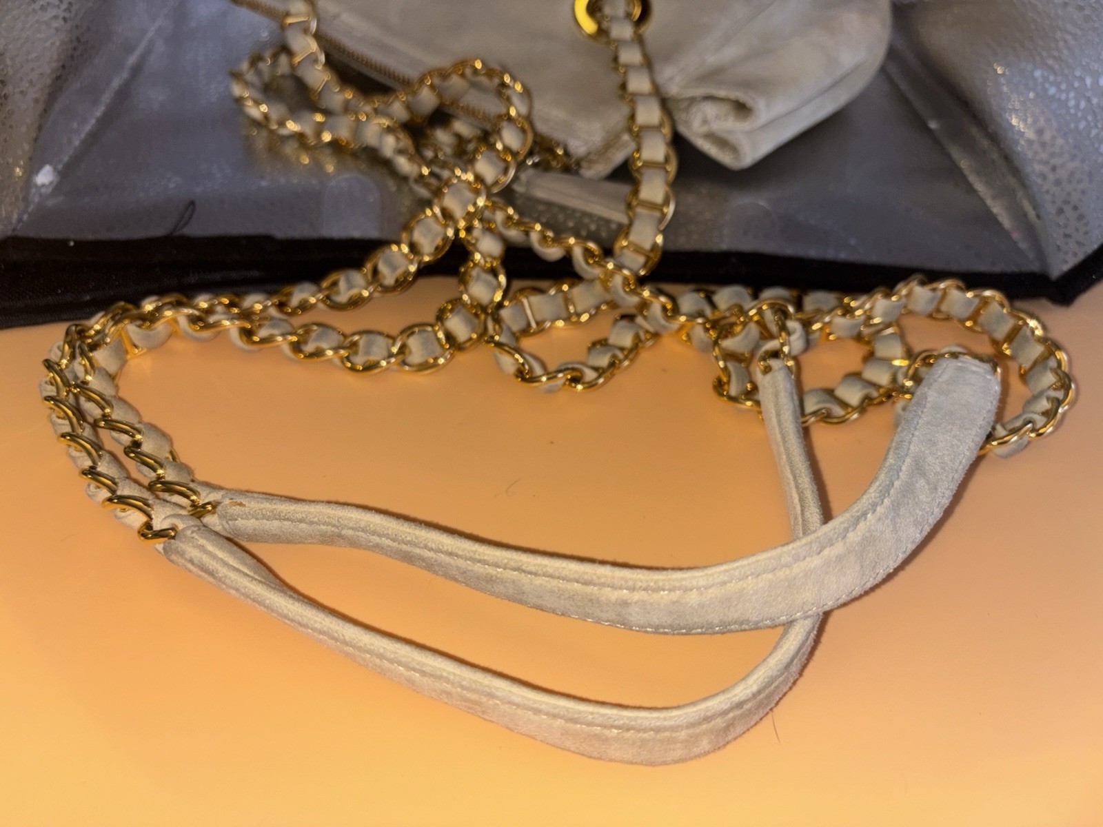 Vintage  PRADA BEIGE SUEDE SMALL Chain SHOULDER BAG handbag thumbnail 15