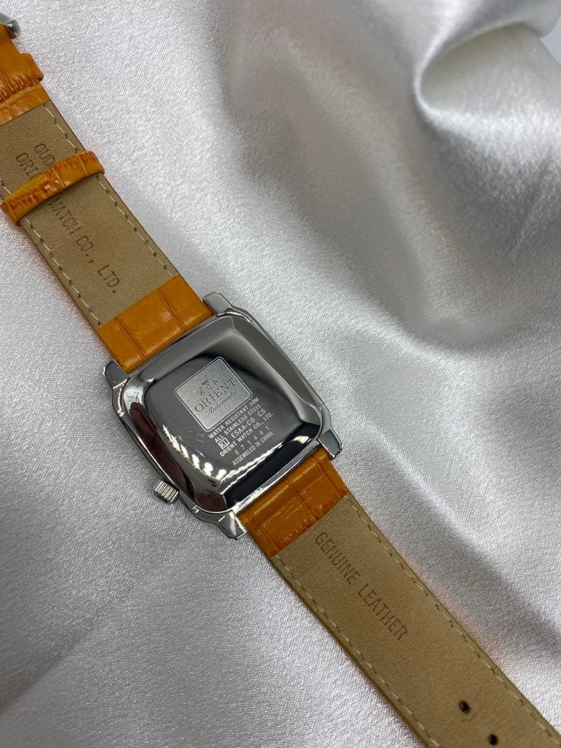 Orient Day Date Automatic Square Watch Orange Lea… - image 9