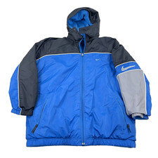 Vintage Y2K Nike Jacket Boys XL Blue Black Reversible Parka Coat Heavy Winter