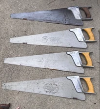 Vintage Lot Of 11 Disston Hand Saws, 3 Misc Saws & Vintage Hip Roof Toolbox