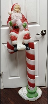 Vintage Christmas Santa's Best Santa On Candy Cane Lighted Blow Mold   50'' Works