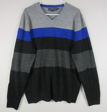U.S. Polo Assn Mens V-Neck Striped Sweater Pullover Long Sleeve Size L Multi