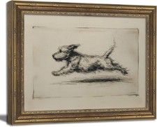 Vintage Gold Framed Wall Art Antique Terrier Sketch Wall Art Running Dog Wall De