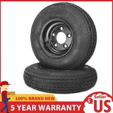 2pcs Trailer Tire On Rims 4.80-8 480-8 4.80x8 8in 5 Lug Wheels Black 6pr Tires