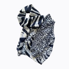 Zebra Cheetah Animal Print Silk Scarf Wrap Shawl BxW Sheer Flame Bold Luxe Y2K
