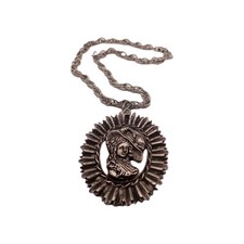 Vintage Lady Cameo Portrait   Pendant Necklace Sunburst Victorian Revival 22 in