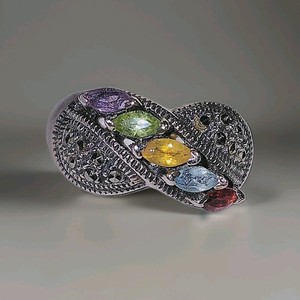 Vintage Sterling Ring With Marcasites & 5 Gemstones.      #3263