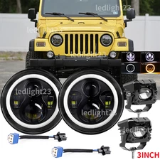 7'' Round LED Headlights +3'' pod Fit For Jeep Wrangler Unlimited Sport JK JL TJ