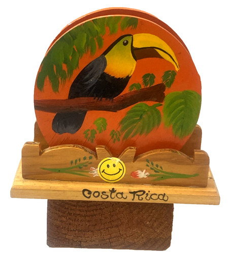 Vtg TOUCAN NAPKIN HOLDER COST RICA WOOD SOUVENIR ARTISAN FOLK ART HANDMADE
