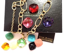 Joan Rivers Chic Links 10 Color Changeable Necklace J93601 Faux Gems MOP Jade +