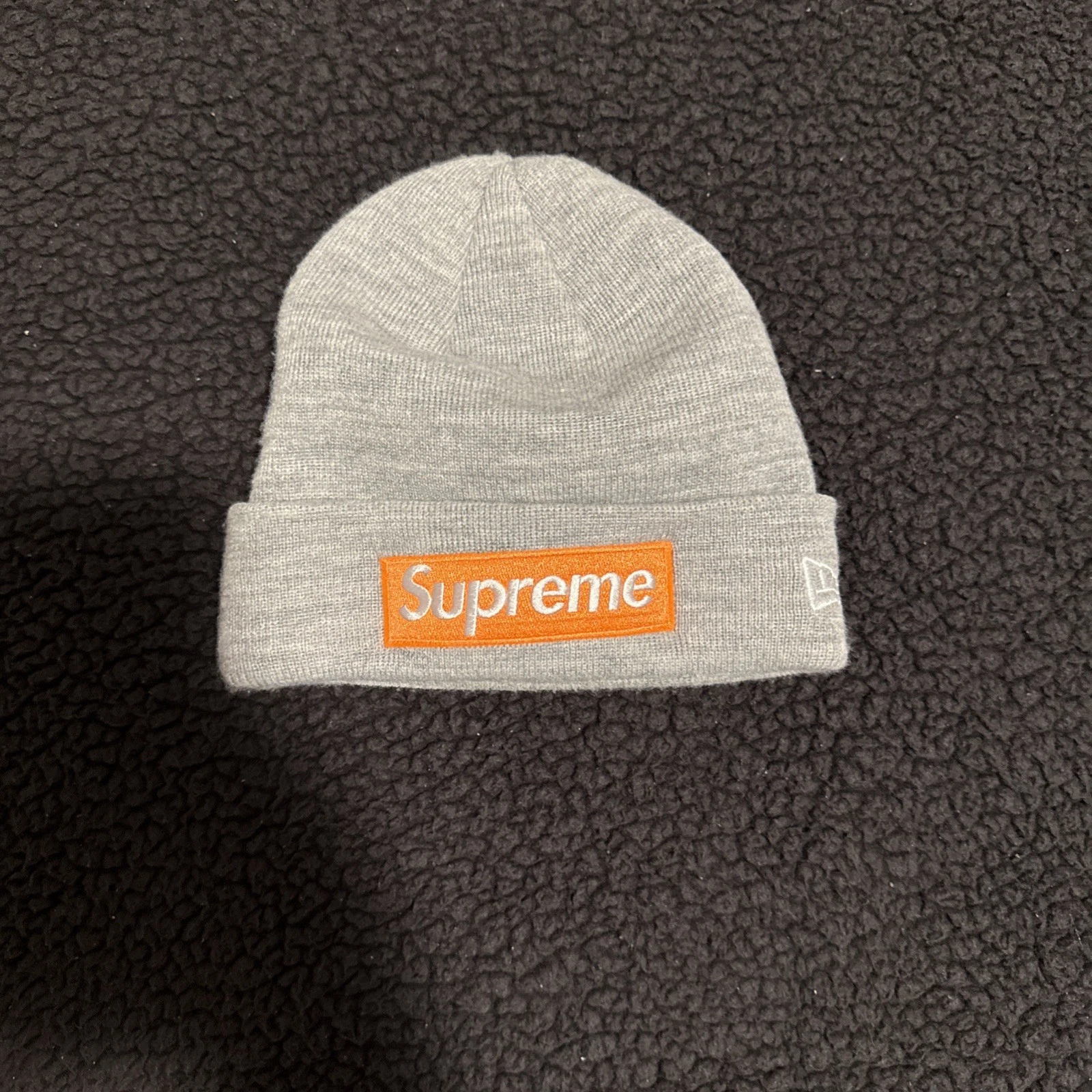 Bonnet Supreme New Era gris bruyère orange boîte logo 2017 FW17 authentique RARE
