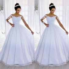 Elegant Wedding Dresses Long Sleeves A Line Lace Flower Applique Bridal Gowns
