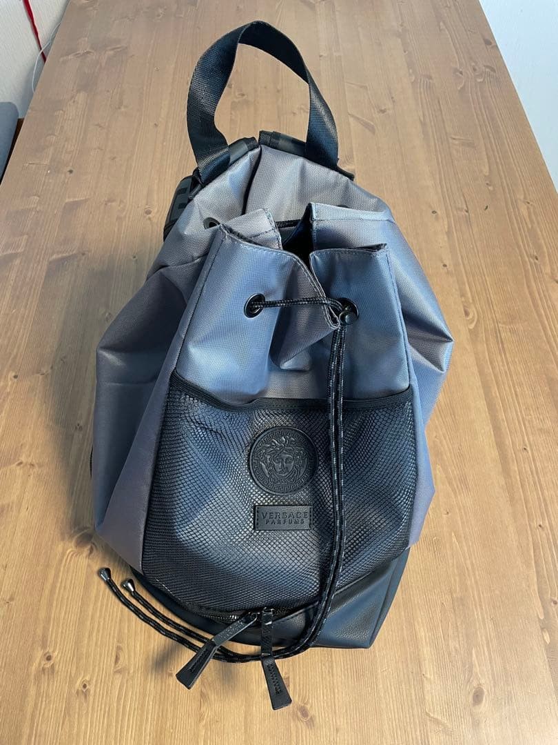 VERSACE PARFUMS Gray Synthetic Drawstring Backpack with Mesh Pocket