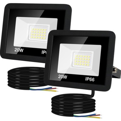 Pack of 2 LED Outdoor Spotlights 20 W Floodlight Waterproof Garden Garage Wal...