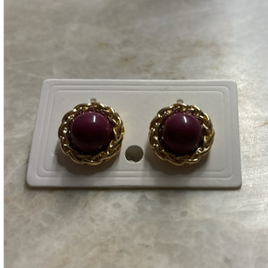 Authentic Gold plated Round Stud Earrings Purple Color Metal, Lobe Ear Area, No Stone