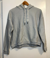 Aerie Women's S Gray Solid Cotton Knit Pullover Hoodie Relaxed Fit Drawstring