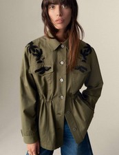 M&S - Per Una Womens Floral Cotton Mac Jacket in Light Khaki