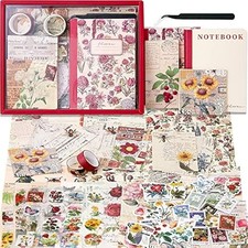 Vintage Aesthetic Scrapbooking Supplies Kit - Flowers, Notebook  Stickers