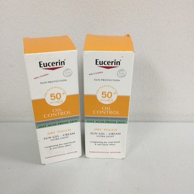 LOT OF 2 Eucerin Dry Touch Acne Oil Control Sun Gel Face SPF 50+  50 ml