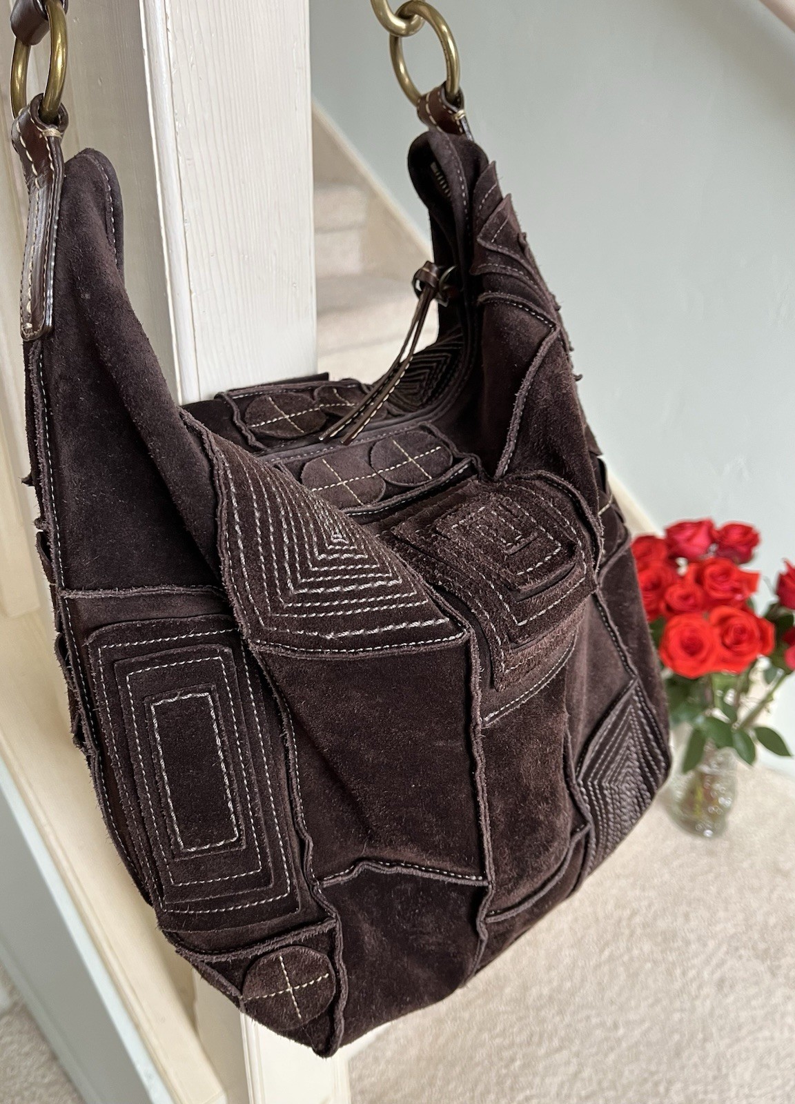 COACH Large Brown Suede Leather Patchwork Mosaic … - image 16