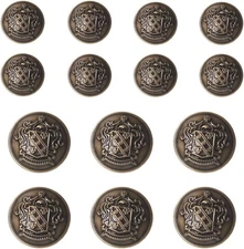 14 PCS Antique Brass Blazer Buttons Set 20mm (4/5 inch) 15mm (3/5 inch) for B...