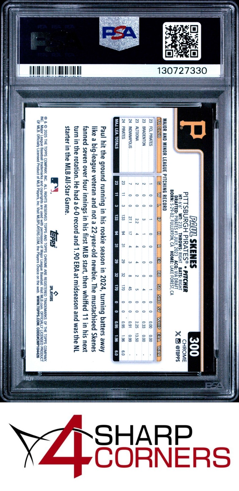 2025 TOPPS CHROME PRISM REFRACTOR ALL-STAR ROOKIE #300 PAUL SKENES PSA 9 view 2