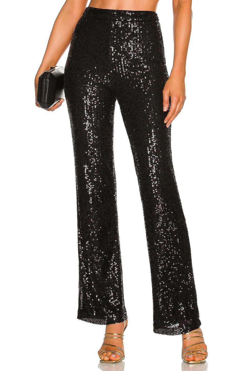 Camila Coelho Calvin Sequin High Rise Flare Designer Pants Small $395 NWT
