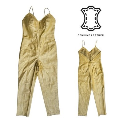 Vintage 90s SHAPE FX Womens 12 Leather Jumpsuit Backless Playsuit Romper P4772