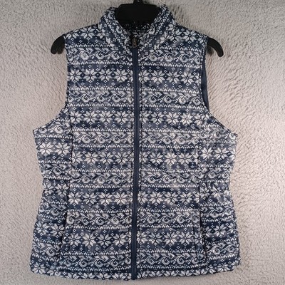 Basic Editions Womens Blue Full Zip Puffer Vest Jacket Size Medium Pockets Warm