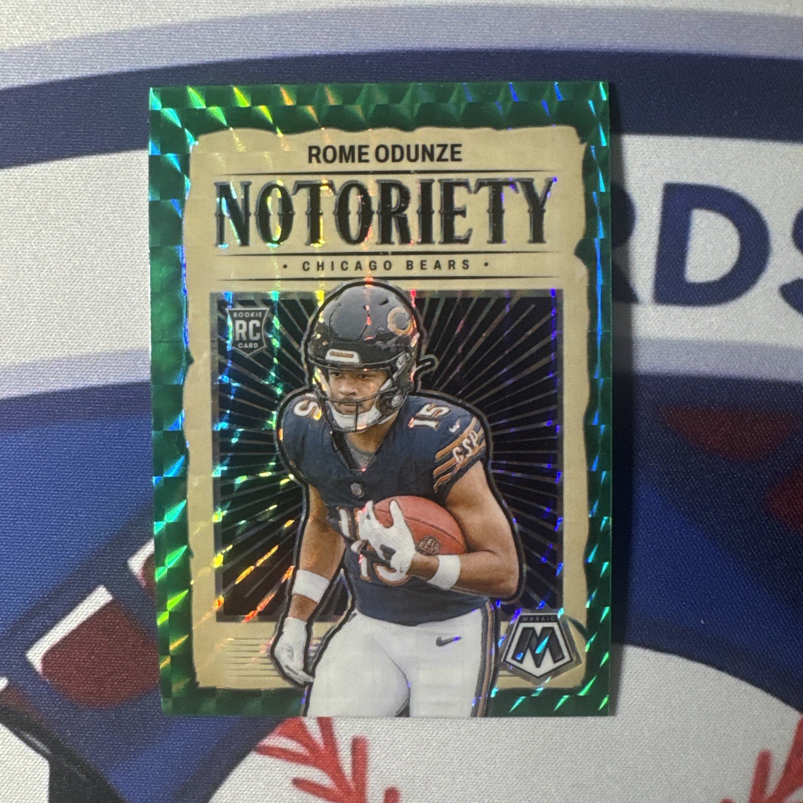 2024 Mosaic Football #24 Rome Odunze Notoriety Rookie Card Bears RC Green Prizm