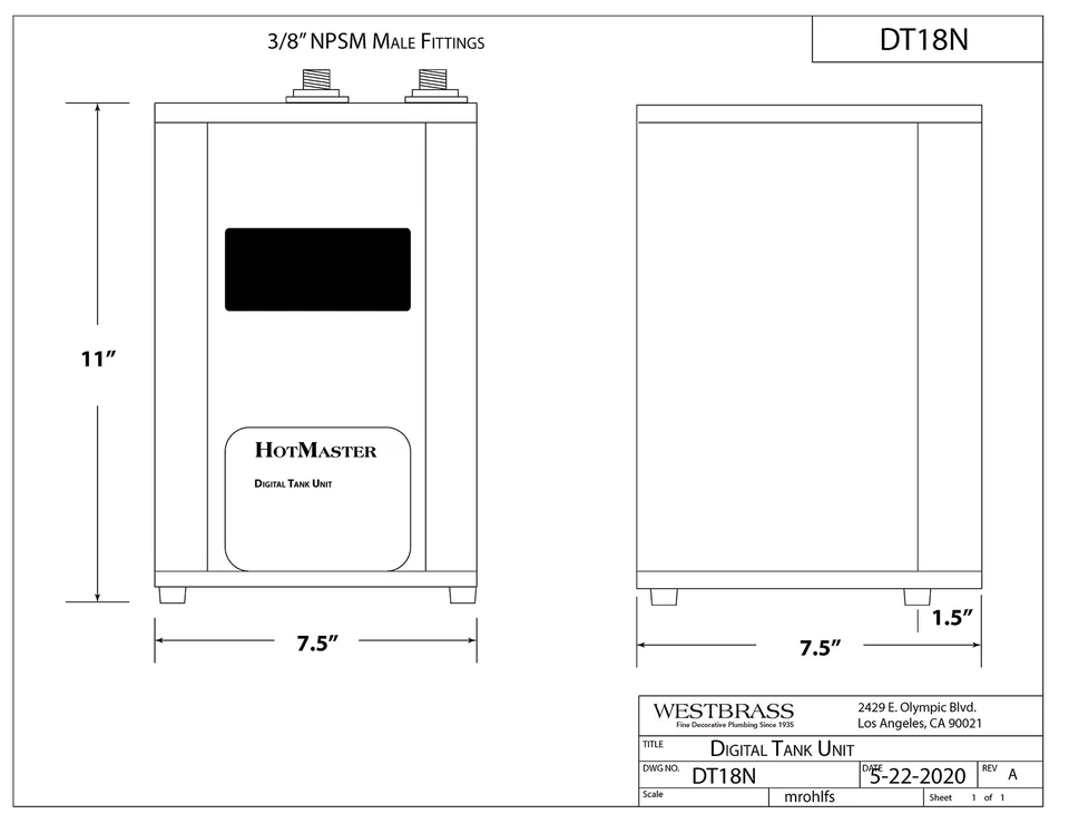 Westbrass DT18N HotMaster DigiHot Digital Instant Hot Water Tank System-13x10x10 - Image 3 of 4