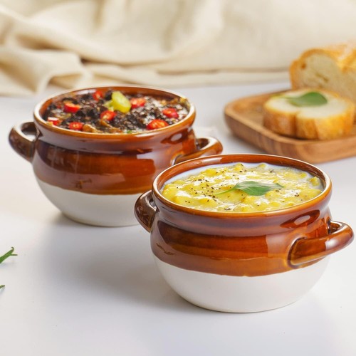 French Onion Soup Bowls with Handles, 16 Oz Ceramic Soup Serving Bowl Crocks - Picture 6 of 9