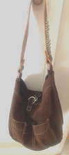 Y2k Tylie Malibu Chocolate Brown Suede Rhinestone Strap Hobo Shoulder Bag Purse
