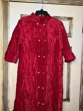 Vintage Red Velvet Quilted Robe Housecoat 1960s Flaws