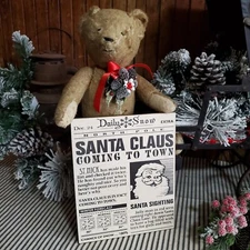 VINTAGE VICTORIAN PRIMITIVE  STYLE CHRISTMAS SANTA FORECAST DAILY SNOW NEWS SIGN