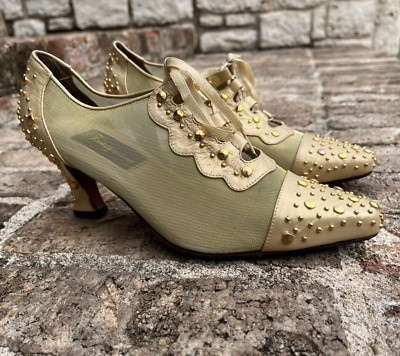 Fantasy Collection Women's Heels Gold Studded Lace Up Ballroom NWOB Size 8.5