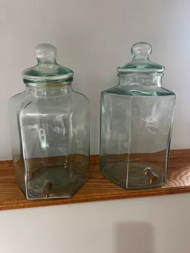 Vintage Party Drink Dispenser 2.5 Gallon Italy Blue/Green Glass Brass Spigot