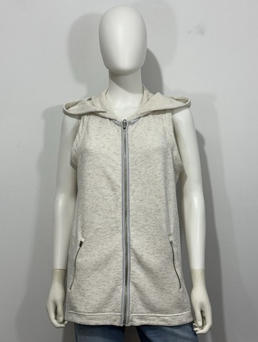 Athleta Blissful Terry Vest Womens M Heather Oat Zipper Pockets Hooded Logo - Picture 1 of 12