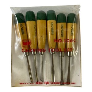 MILLERS FALLS # 106 C Carving Tool Set (6) Chisels Gouges USA Wood Handle Sharp