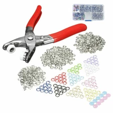 100PCS Metal Ring Button Snap Studs Fastener w/hand pressing pliers Tool Kit