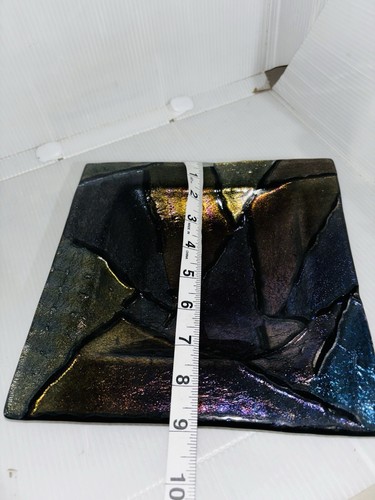 Chris Paulson Dichroic Fused Glass Square tray Dish Iridescent Artist Signed 91 - Picture 12 of 12