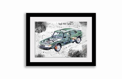 Line Tech Zeichnung Saab 900 Turbo Cutaway Kunst Posterdruck