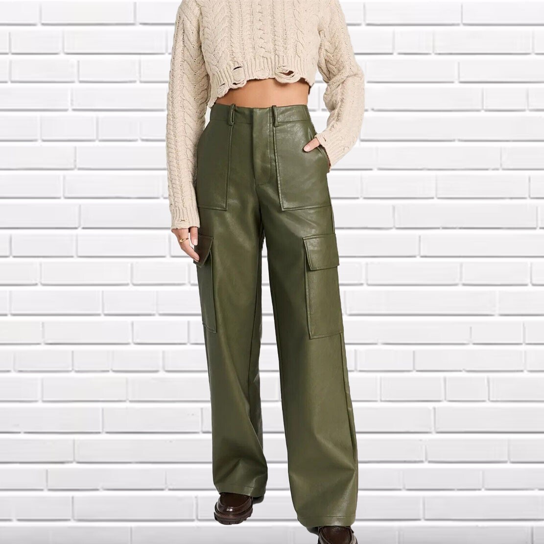 NEW Women's Sheepskin Green Handmade Leather Stylish Party Wear Pants