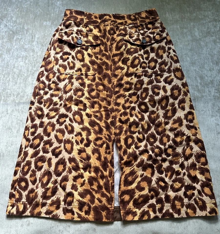 Falda midi de lona Kate Spade Panthera 6 bolsillos lino algodón estampado leopardo $228 Foto 4 de 4