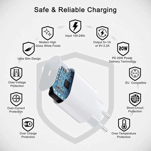 Chargeur Rapide iPhone, 20W Chargeur avec Câble USB C 1m Certifié - Afbeelding 4 van 7