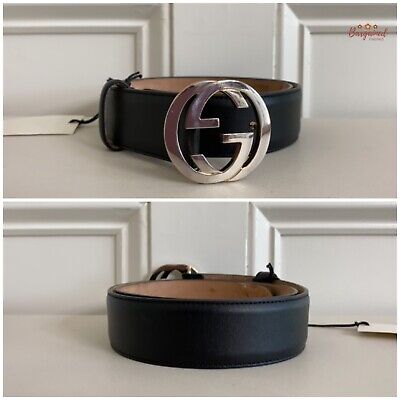 Authentic Gucci Black Calfskin Leather Silver Interlocking G Authentic Gucci Black Calfskin Leather Silver Interlocking G