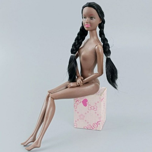 Tête de poupée mobile articulée noire 1/6 BJD 11 avec jouets de poupée 11,5 pouces en frange noire - Photo 2/4